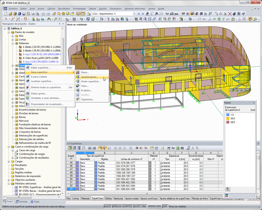 Menu de contexto no navegador para introduzir uma nova superfície