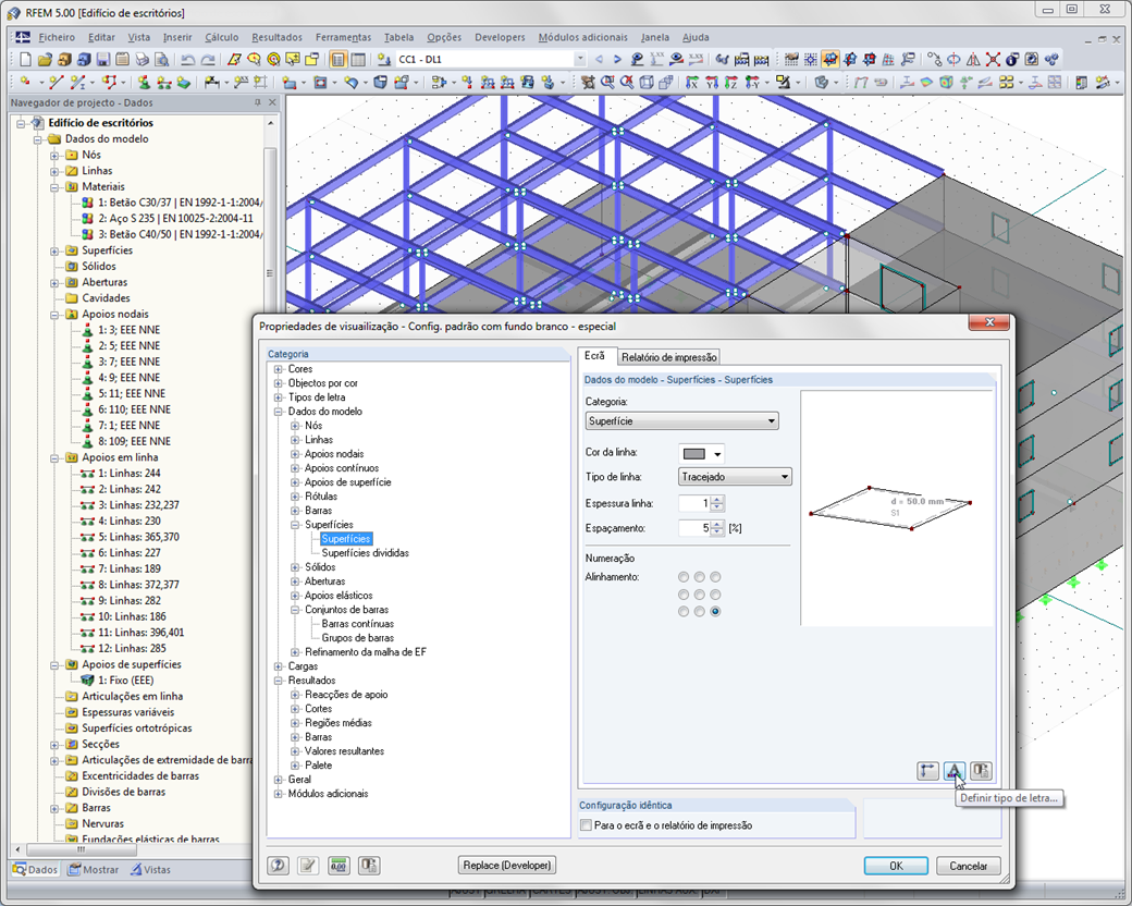 Definir as propriedades de visualização