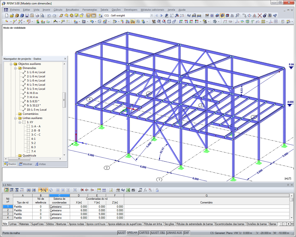Linhas auxiliares (eixos) e dimensões