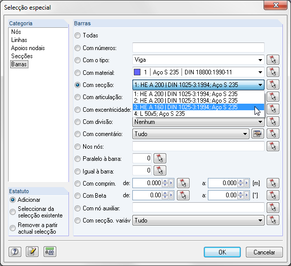 Critérios de seleção para seleção gráfica