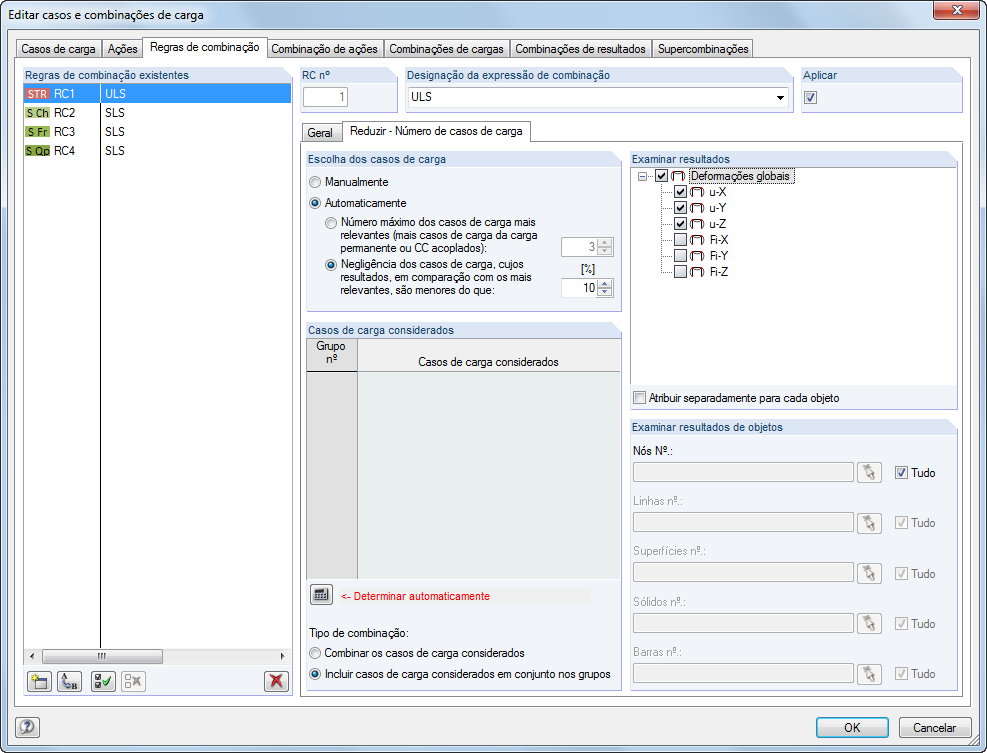Reduzieren der Lastfälle in den Kombinationen