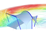 Simulação de vento para estrutura de membranas com escadas