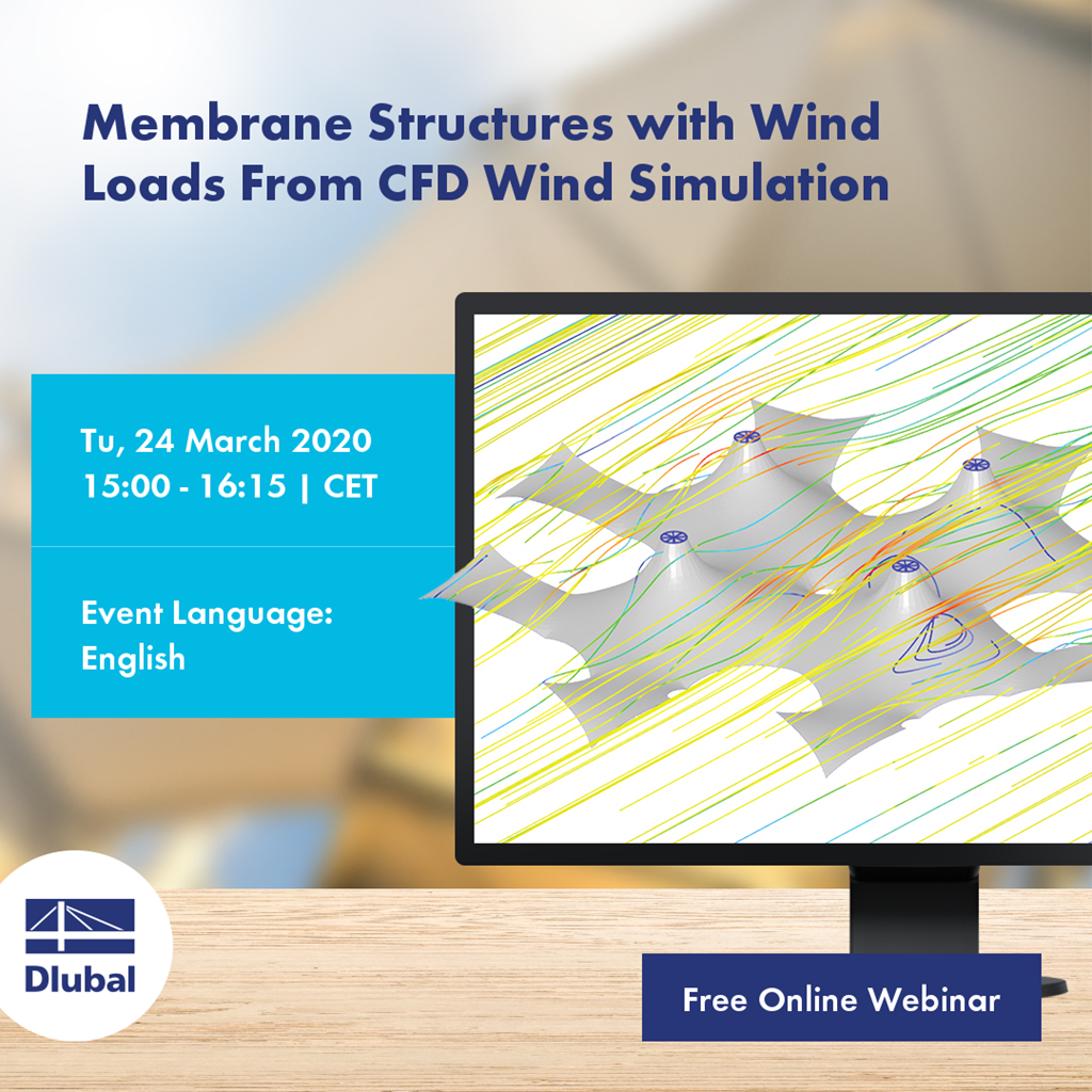 Estruturas de membrana com cargas de vento da simulação de vento CFD