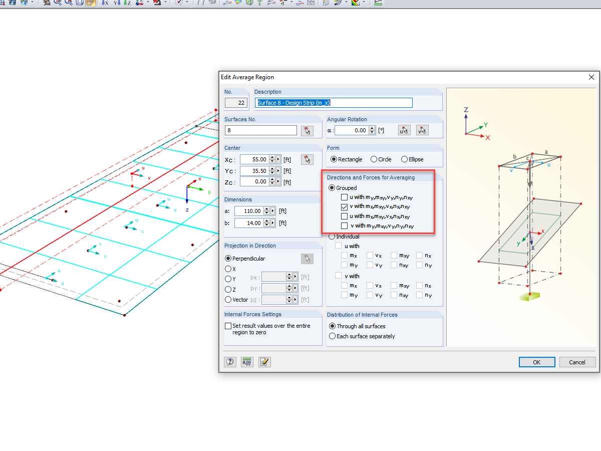 Região média correspondente à superfície no eixo X
