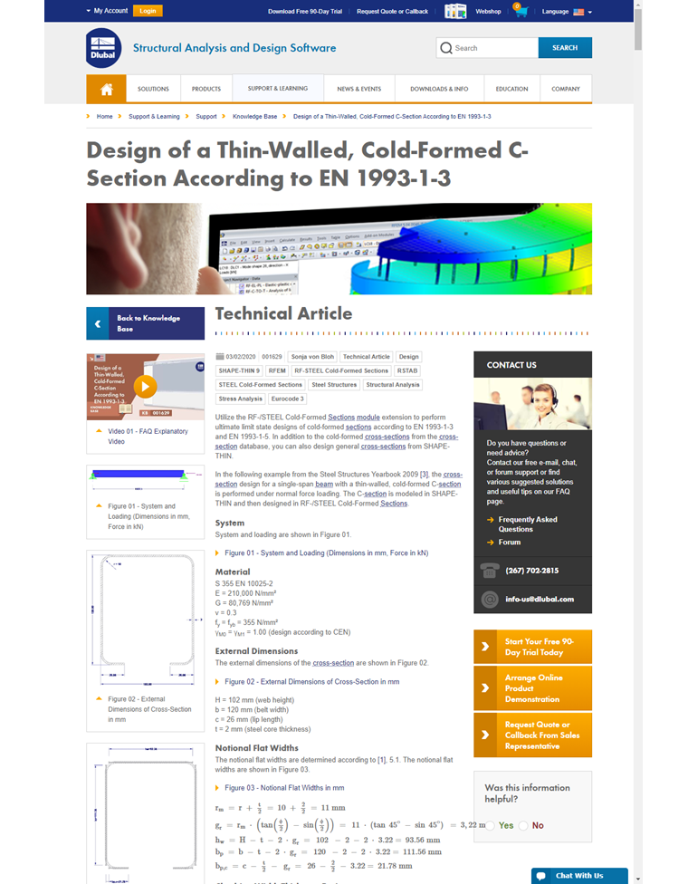 Página web da Dlubal com artigos técnicos e exemplos de cálculo