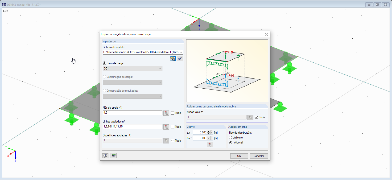 Caixa de diálogo 'Importar reações do apoio como carga'
