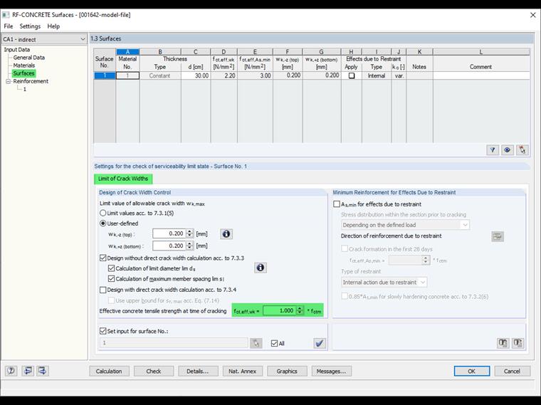 Resistência à tração efetiva do betão no momento da fendilhação em superfícies RF-CONCRETE