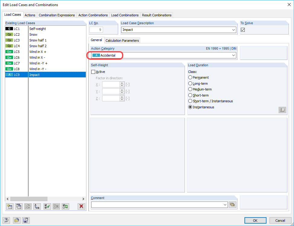 Novo caso de carga com a categoria de acção "Acidental"