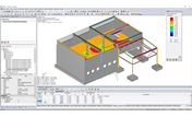 Ergebnisse einer FEM-Berechnung in RFEM am IFC-Modell dargestellt (Schnittgrößen und Auflagerkräfte)