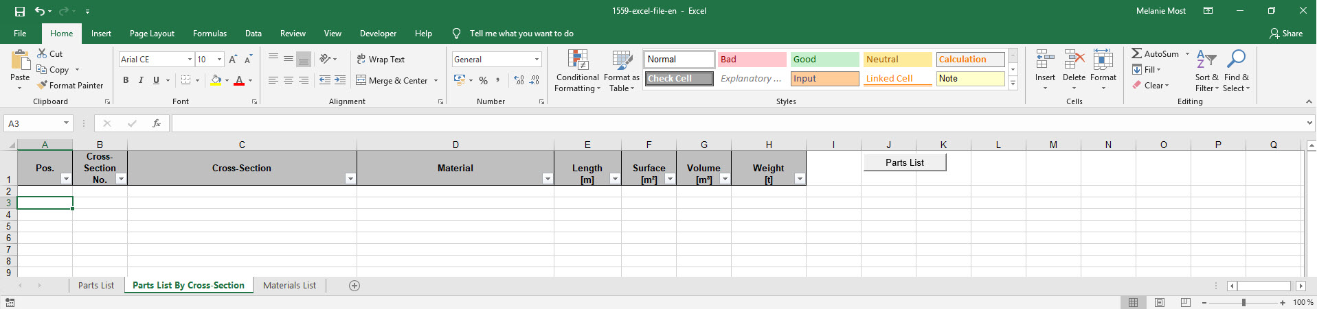 Creating a Parts List