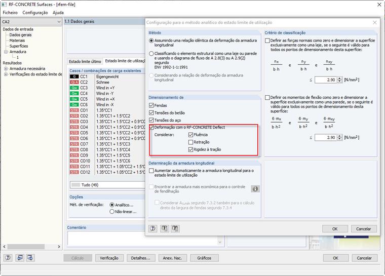 Configuração para o cálculo de deformação com o RF-CONCRETE Deflect