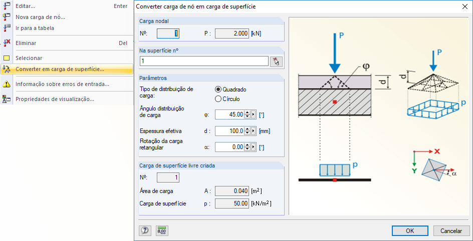 Converter carga nodal em carga de superfície