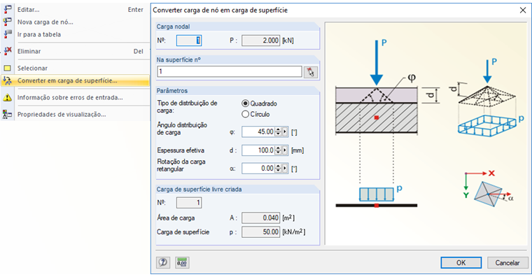Converter carga nodal em carga de superfície