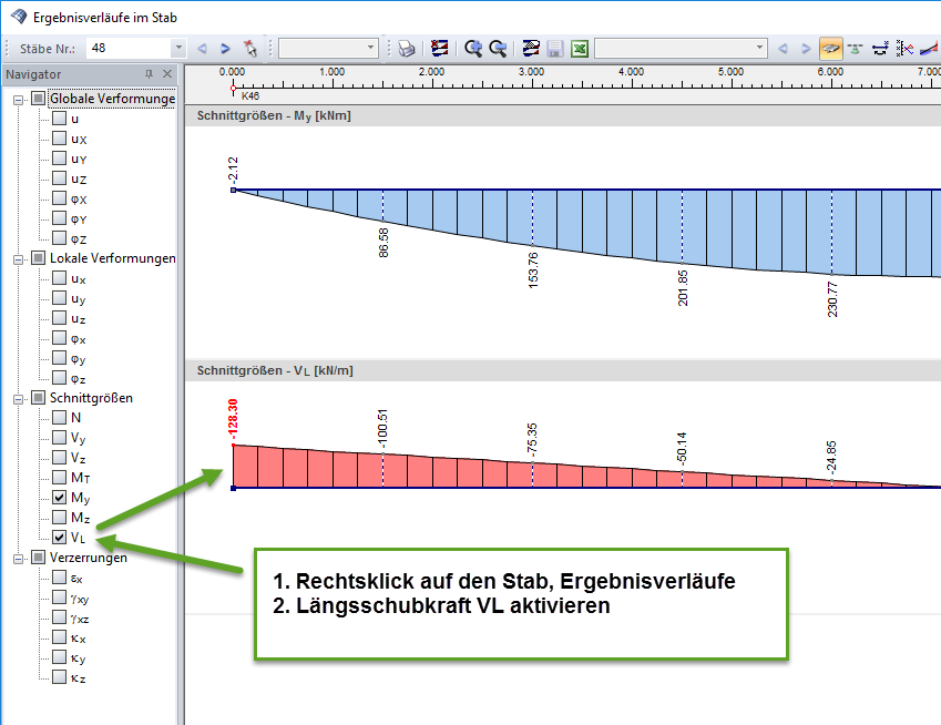 Anzeige der Längsschubkraft VL