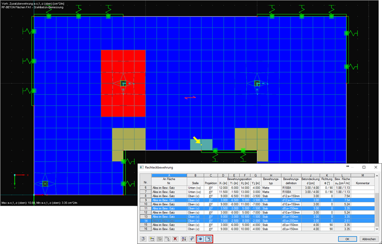 Tabelle "Rechteckbewehrung" mit Synchronisation