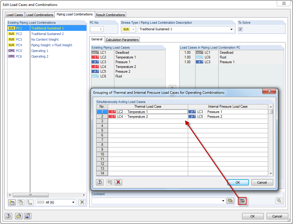 Combinação automática de cargas