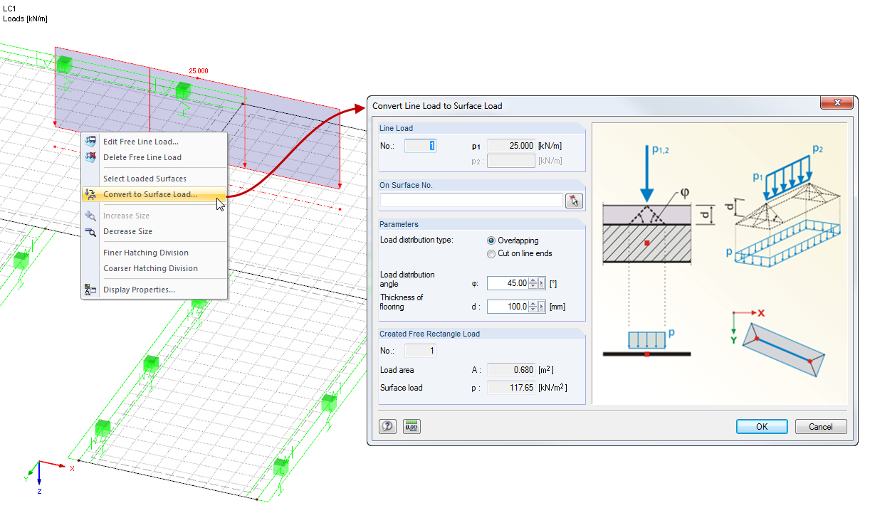 Convert Line Load to Surface Load
