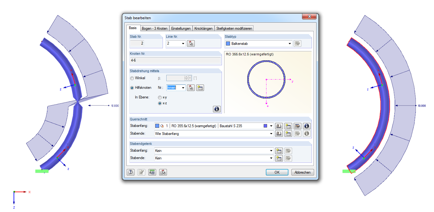 Rendering bogenförmiger Stäbe