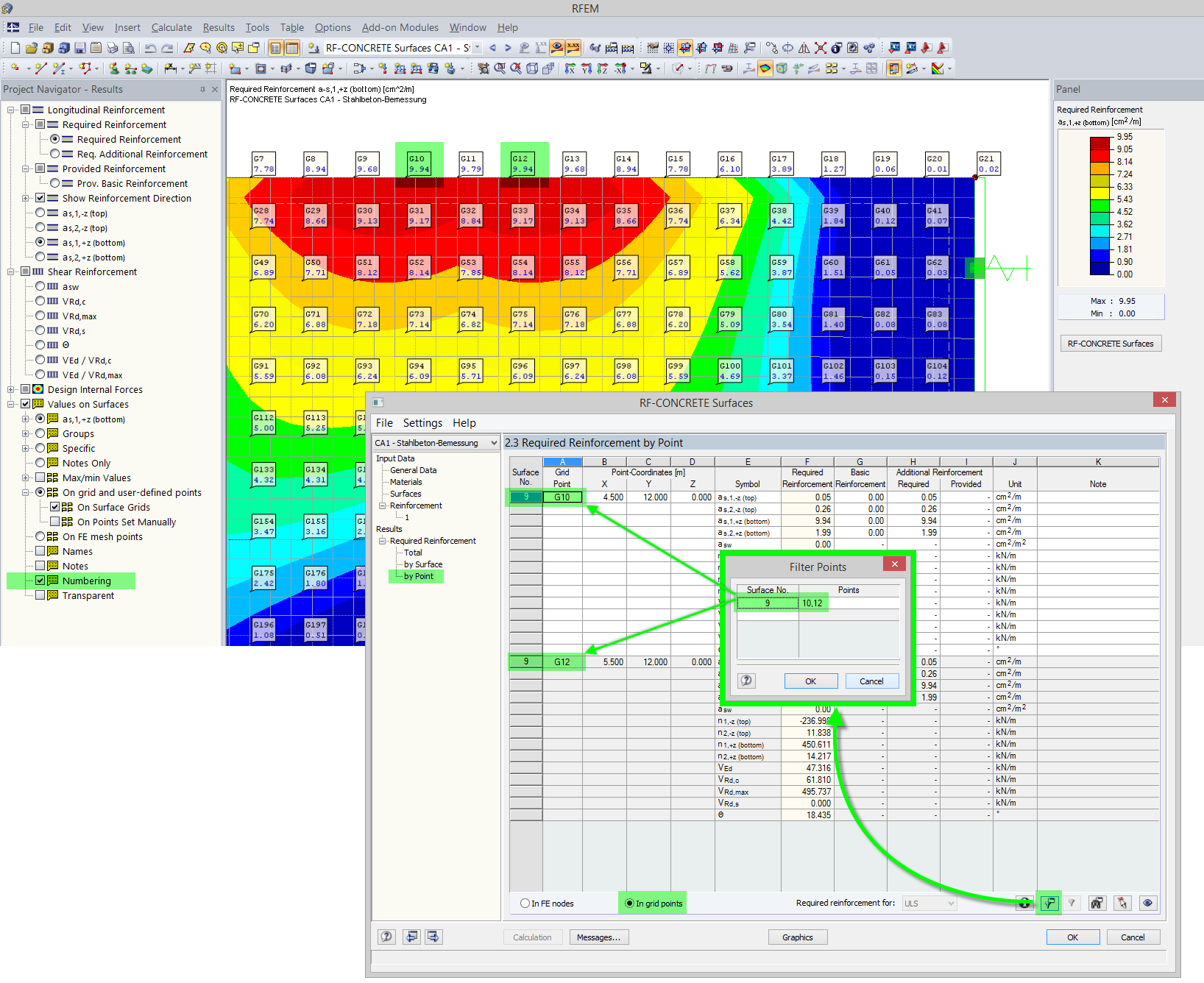Filtern von Raster- und FE-Netz-Punkten zur besseren Ergebnisauswertung