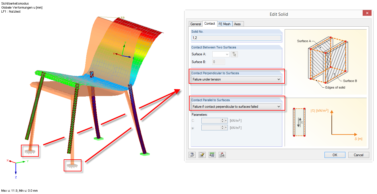 Configurações para o sólido de contato