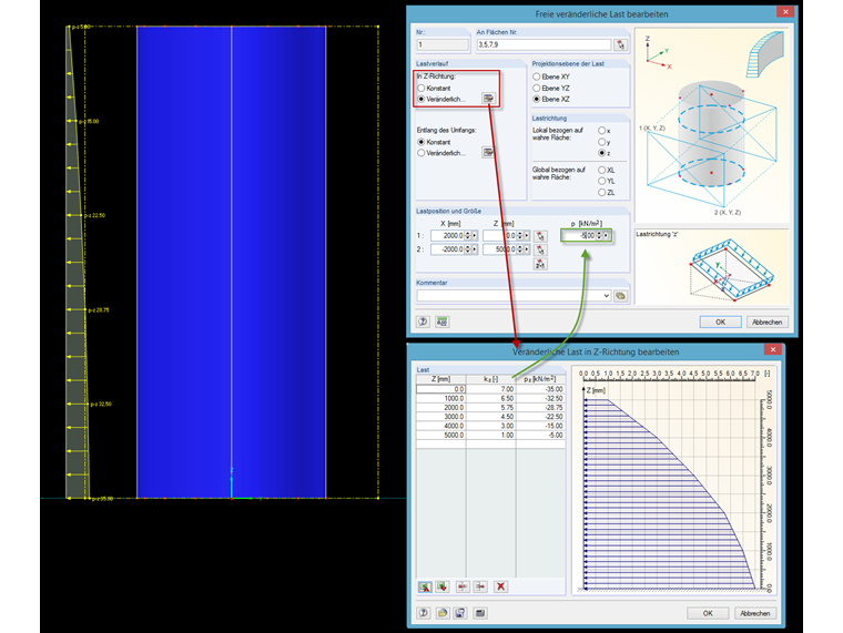 Editar carga variável na direção Z
