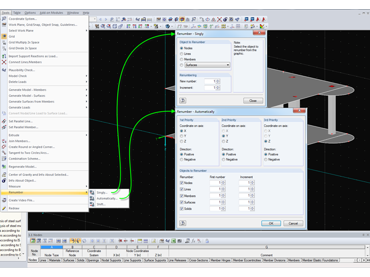 Renumeração de elementos estruturais