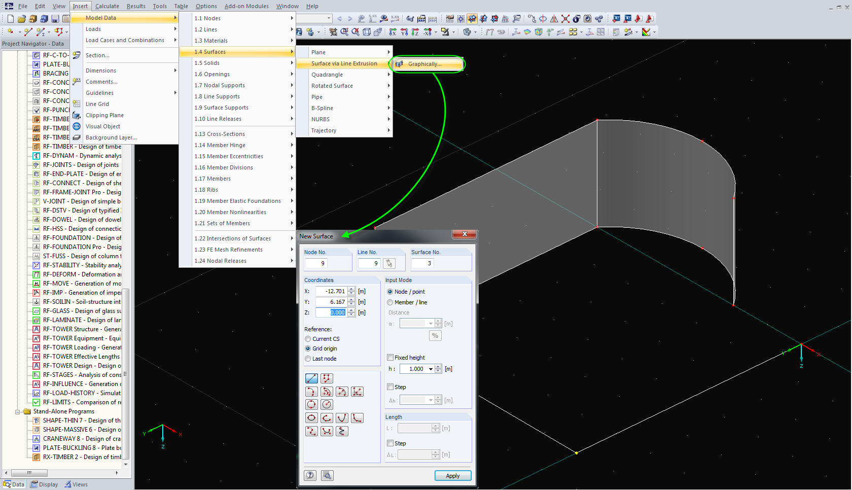 Extrude linha na superfície