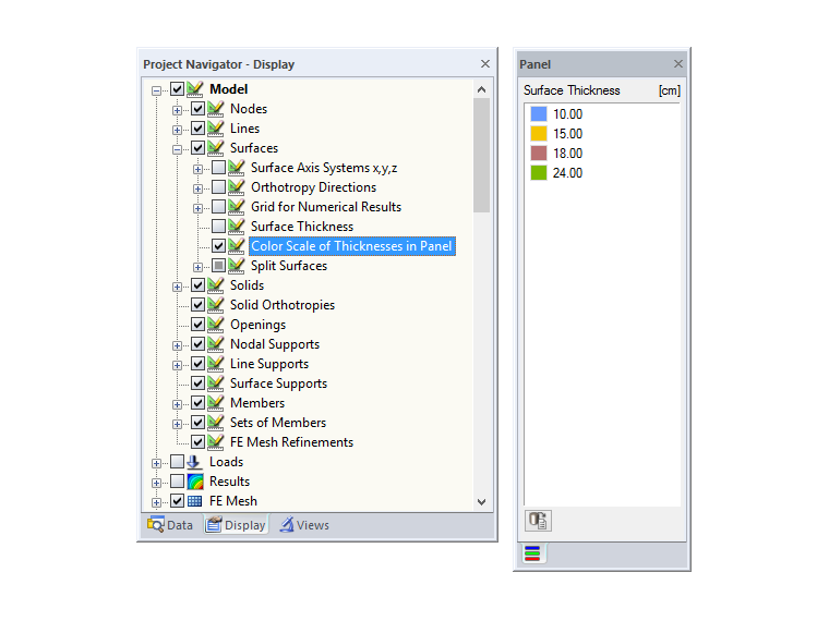 Farbskala der Dicken im Panel