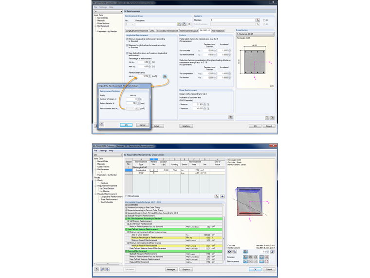 Opção de entrada para armadura longitudinal mínima