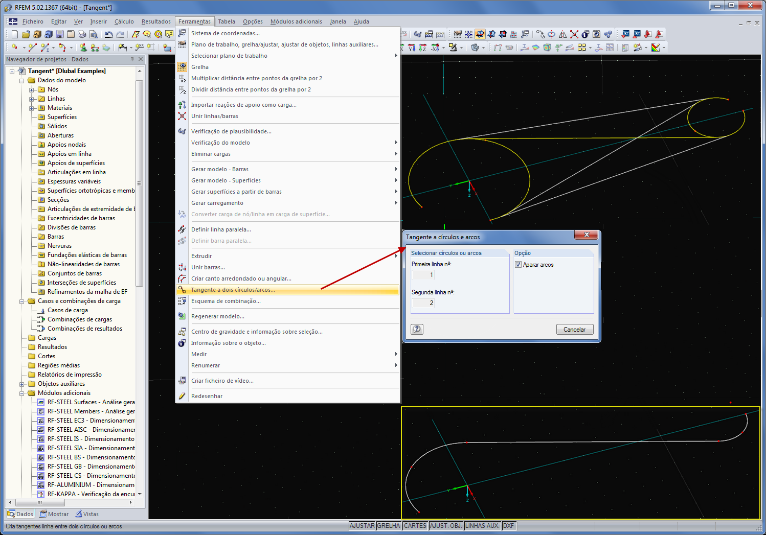 Tangente a dois círculos/arcos