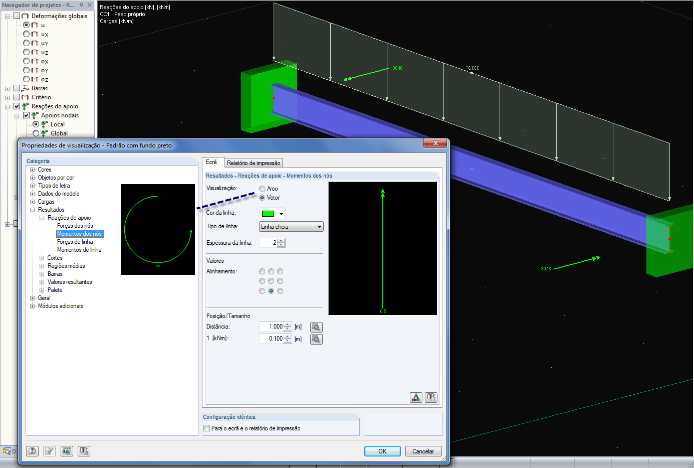 Representação de momentos de apoio como vetor
