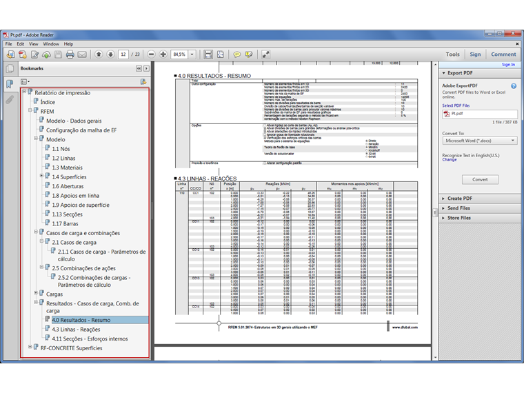 Exportar PDF do relatório de impressão