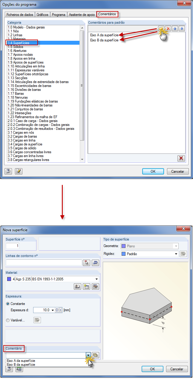 Predefinição dos comentários