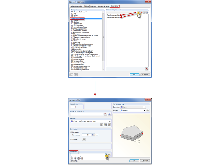 Predefinição dos comentários