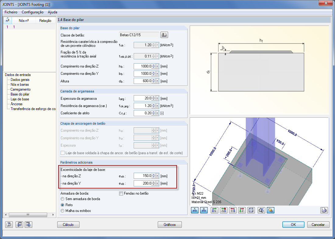 Exzentrizität der Fußplatte