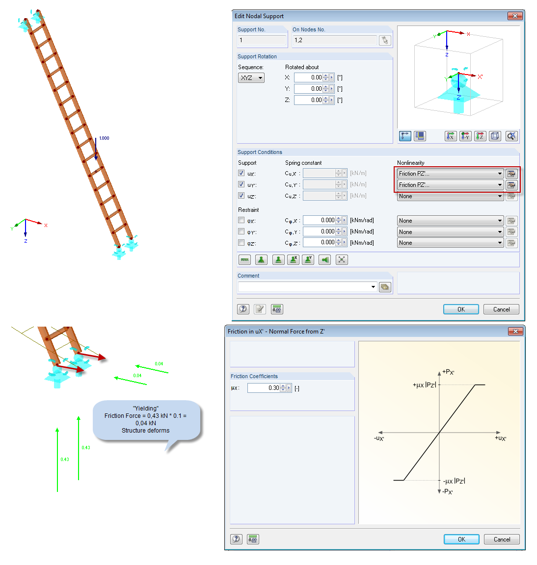 Definir a não linearidade das condições de apoio em apoios nodais