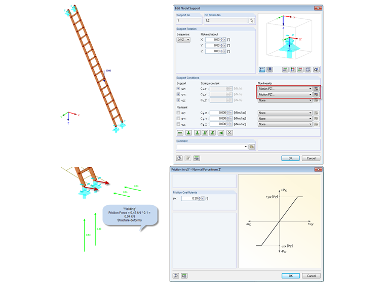 Definir a não linearidade das condições de apoio em apoios nodais