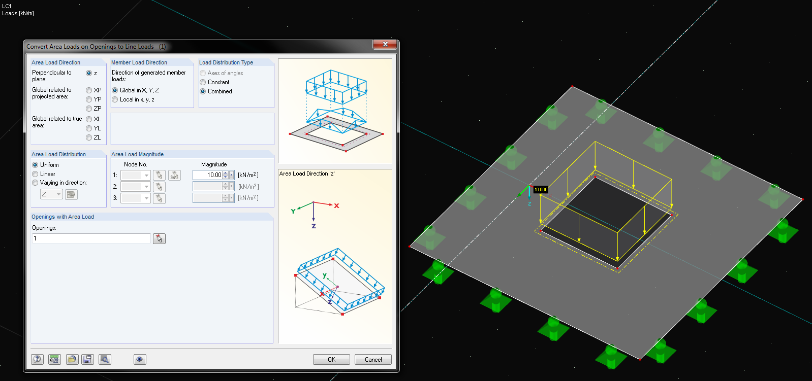 Geração de carga em aberturas a partir de carga de superfície