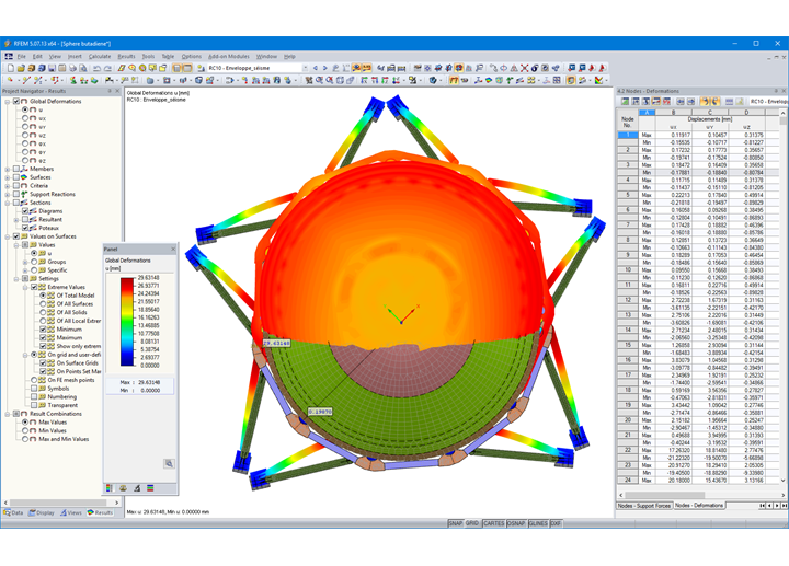 Vista de cima das deformações sísmicas no RFEM