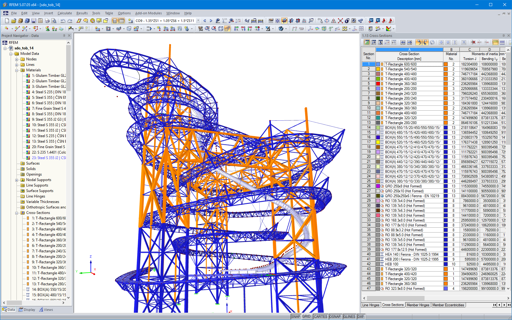 Modelo RFEM do Sky Walk em Dolní Morava
