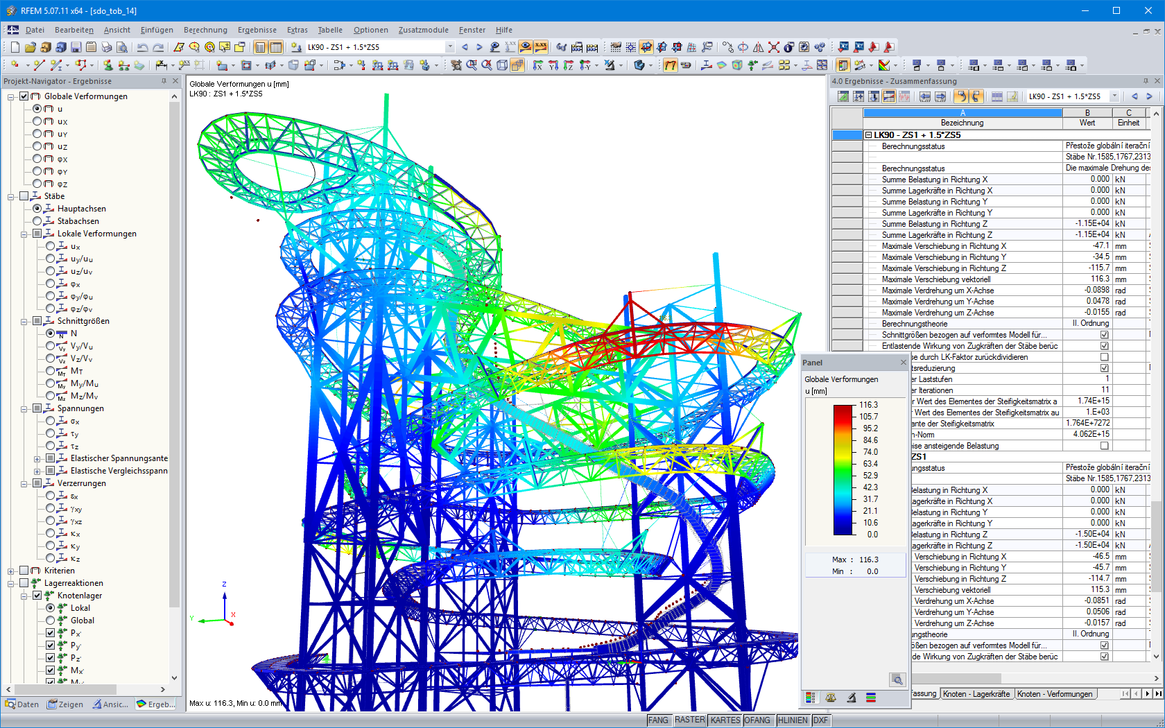 Deformações de toda a estrutura no modelo RFEM
