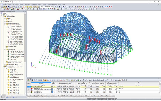 Modelo 3D da estrutura de apoio de aço do átrio no RSTAB (© www.novumstructures.com)