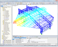 Modelo 3D do hangar de proteção de ruído com visualização de deformações (© WTM Engineers GmbH)