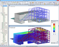 Modelo e deformação de edifício de esquentador no RFEM (© AG-inženiring d.o.o.)