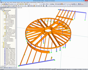 Modelo RSTAB de cobertura em tenda com duas pérgulas adjacentes (© IB Wagner)