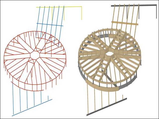 Modelo estrutural e físico no cadwork (© IB Wagner)