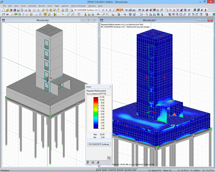 Modelo em betão armado e saída de resultados do dimensionamento (© Isenmann Ingenieure)