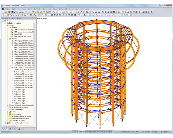 Modelo da torre no RSTAB (© WIEHAG)