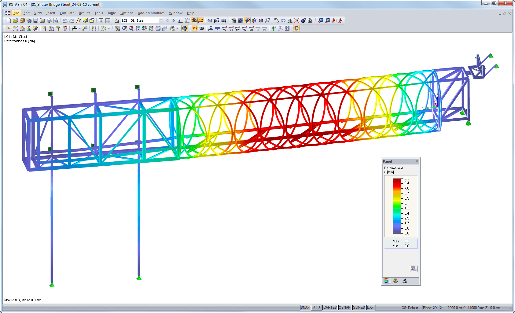 Modelo com deformações visualizado no RSTAB (© Gartner Steel and Glass GmbH)