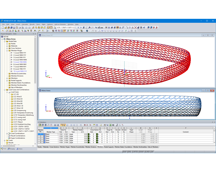 Modelo 3D da estrutura reticulada do Allianz Arena (© IPL Ingenieurplanung Leichtbau GmbH)